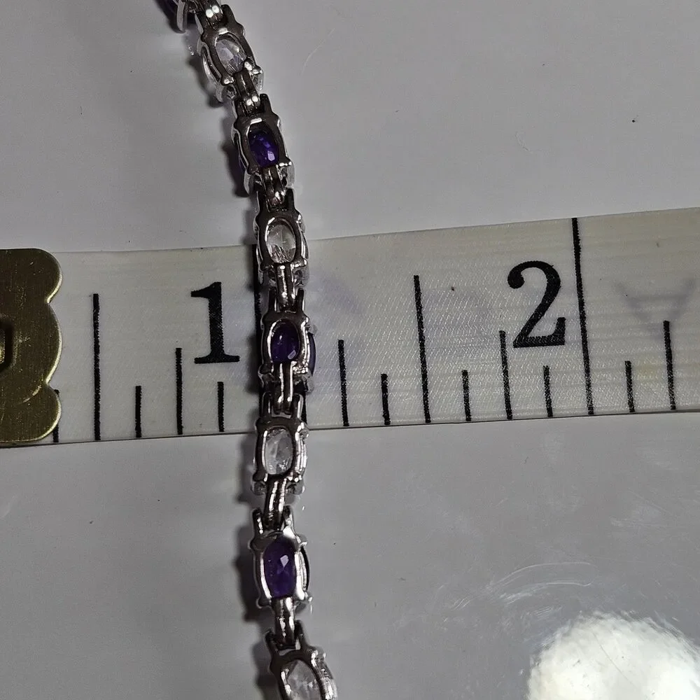 Sterling Silver Amethyst & CZ Tennis Bracelet 7.5
